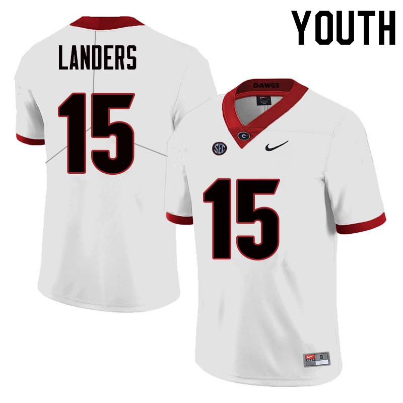 Youth Georgia Bulldogs #15 Matt Landers College Football Jerseys Sale-White - Click Image to Close